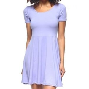 Lilac Fit and Flare Short Sleeve Mini Dress